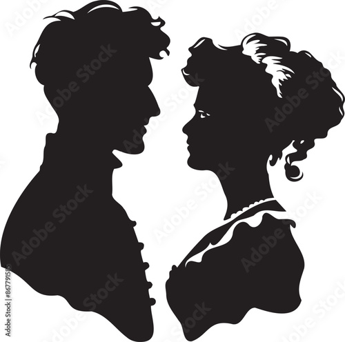 Vector silhouette cameo man and woman 