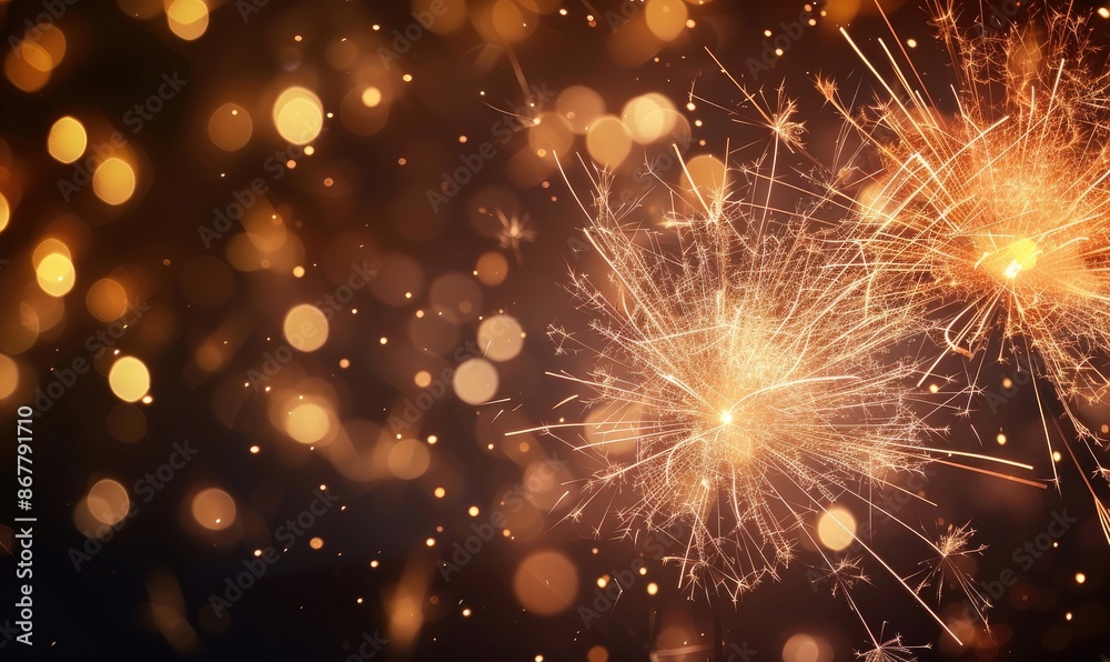 Obraz premium Glittering burning Festive Sparklers Against Blurred Golden Lights Background