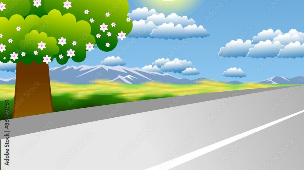 Animated Cartoon Scene of a Moving Road