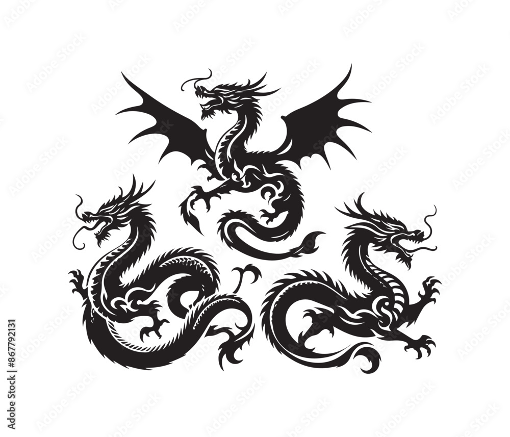 dragon vector art graphic resources silhourtte vector style, white background dragon vector art graphic resources silhourtte vector style, white background