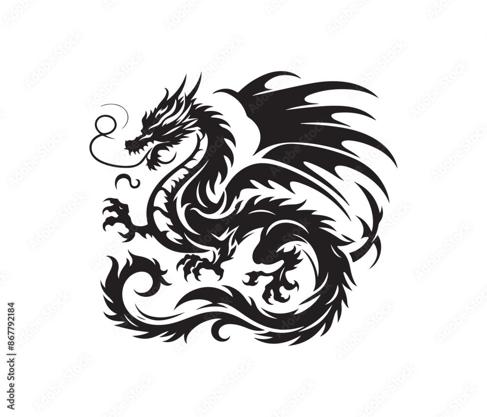 Obraz premium dragon vector art graphic resources silhourtte vector style, white background