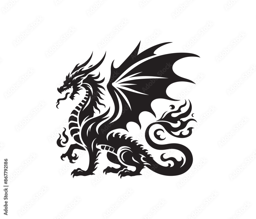dragon vector art graphic resources silhourtte vector style, white background dragon vector art graphic resources silhourtte vector style, white background