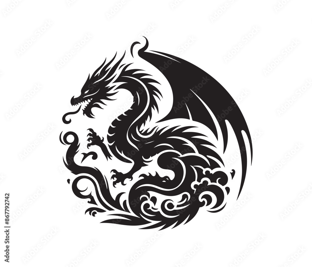 Naklejka premium dragon vector art graphic resources silhourtte vector style, white background