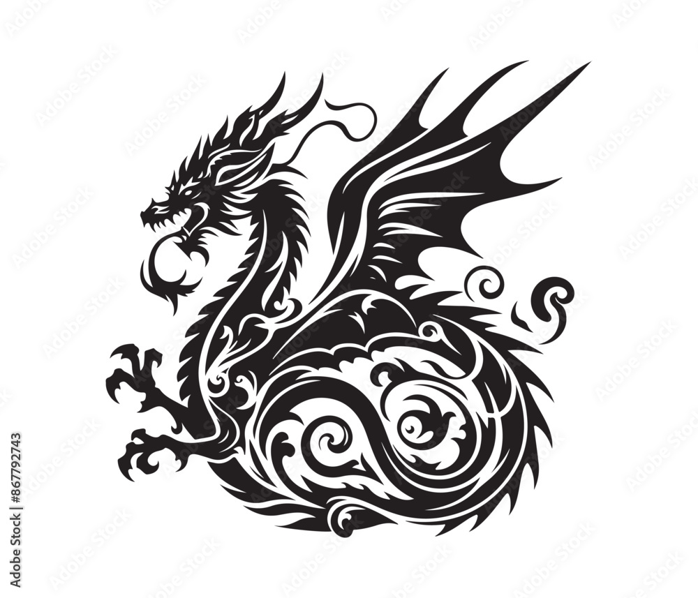 dragon vector art graphic resources silhourtte vector style, white background dragon vector art graphic resources silhourtte vector style, white background