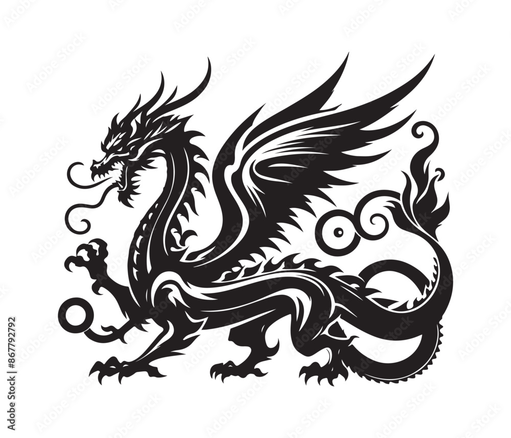 dragon vector art graphic resources silhourtte vector style, white background dragon vector art graphic resources silhourtte vector style, white background