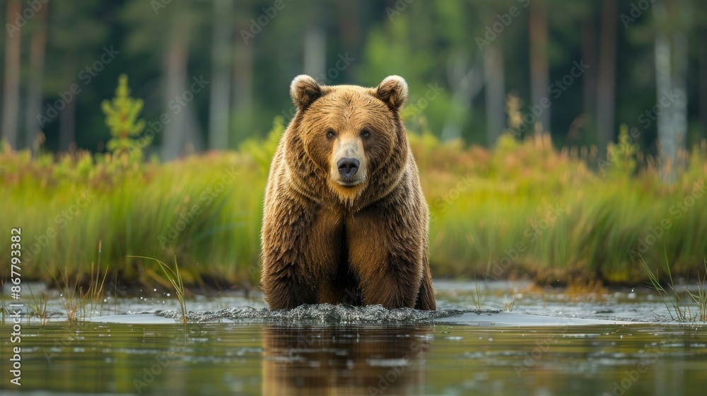 Obraz premium Brown Bear Standing in a Marsh