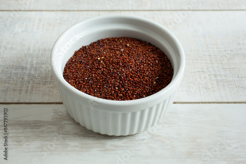 A view of a bowl of red quinoa.