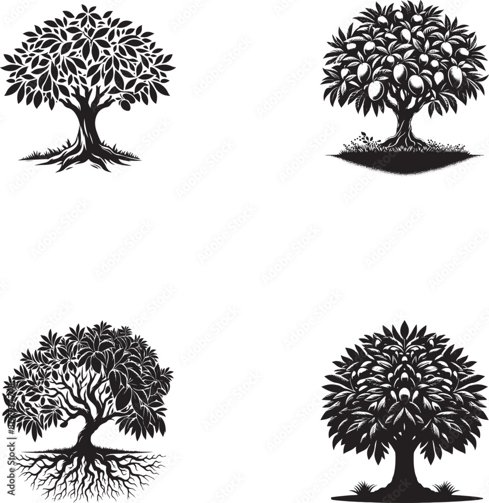 Naklejka premium Black Silhouette Mango Tree Vector Illustration for Design