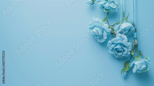 Set of floral pendants and rose bouquets in blue color