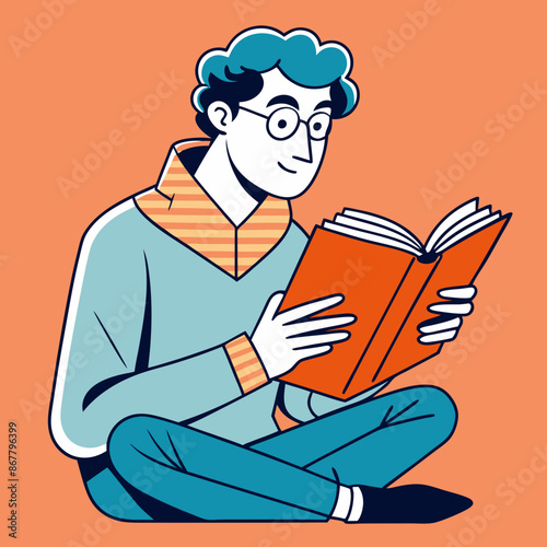 a man read a book line art vector illustration