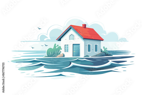 house in tsunami stock image isolated vector style