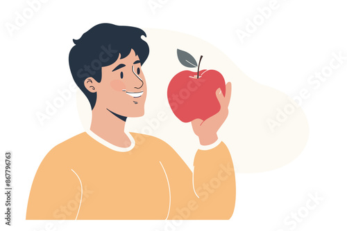 man choosing healthy food eating apple stock image isolated vector style