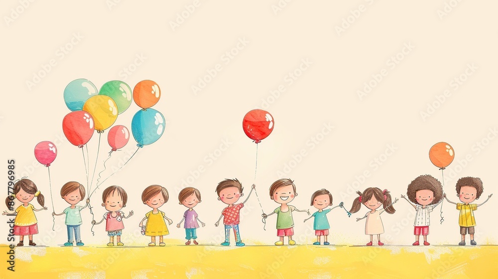 A Colorful Gathering of Children Holding Balloons A Colorful Gathering of Children Holding Balloons