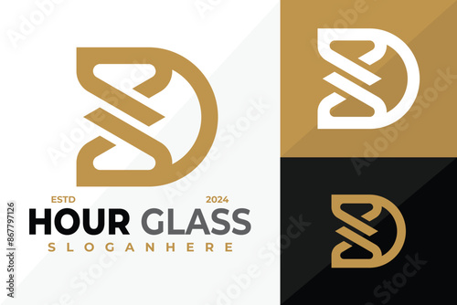 D Letter Hourglass Logo design vector symbol icon illustration