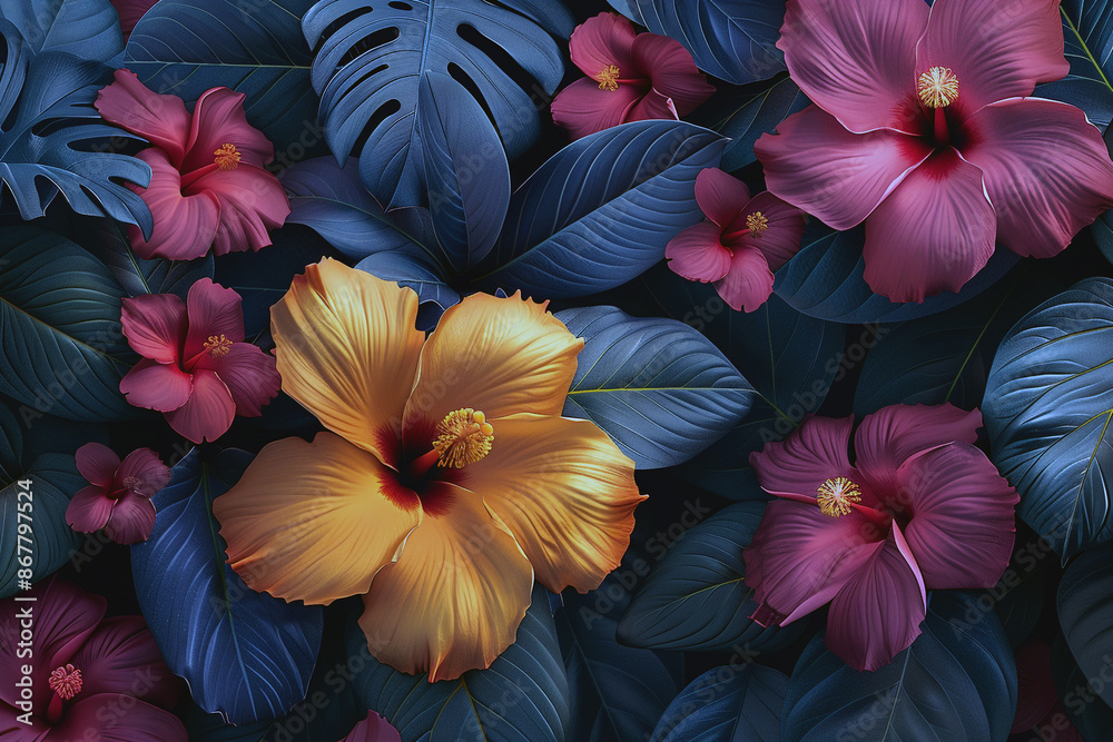 custom made wallpaper toronto digitalDesign a sophisticated floral vector pattern with a mix of exotic flowers and tropical leaves in vibrant colors and subtle gradients-3