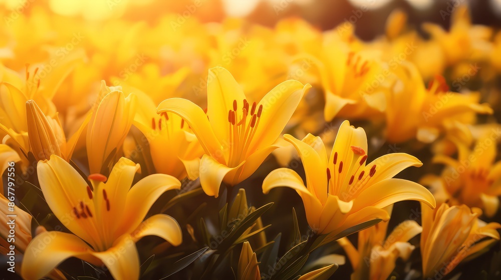 Fototapeta premium Closeup of yellow beautiful blooming lilies