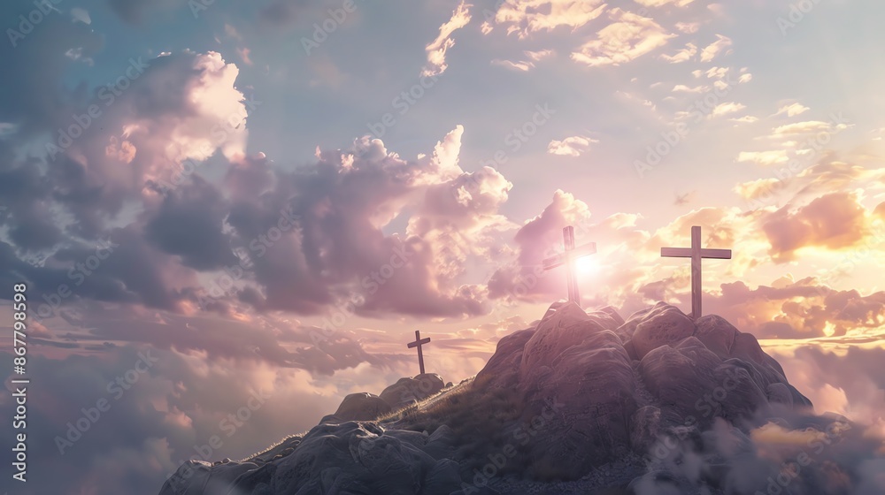 Obraz premium cross on the top of the mountain.