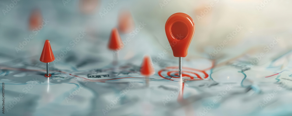 Business strategy map with a central target and multiple paths, target management concept, route to success Business strategy map with a central target and multiple paths, target management concept, route to success