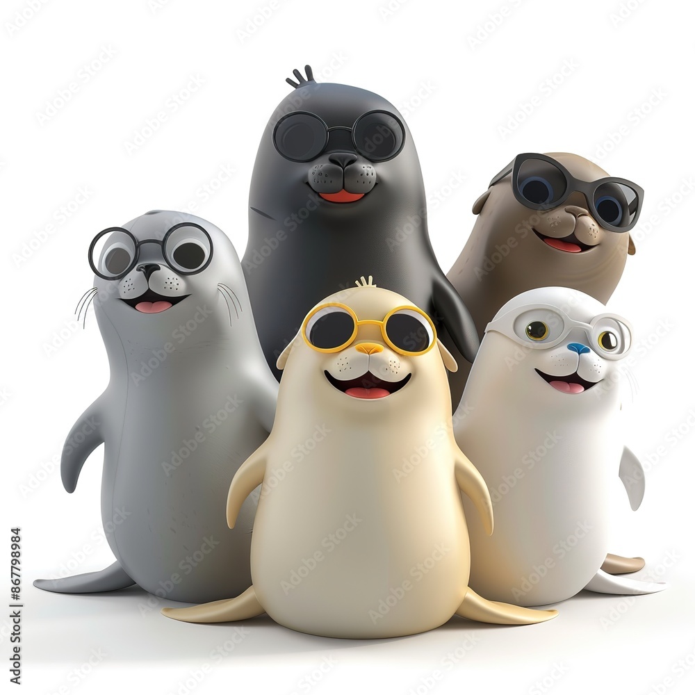 Seals 3D cartoon isolated whitebackground 