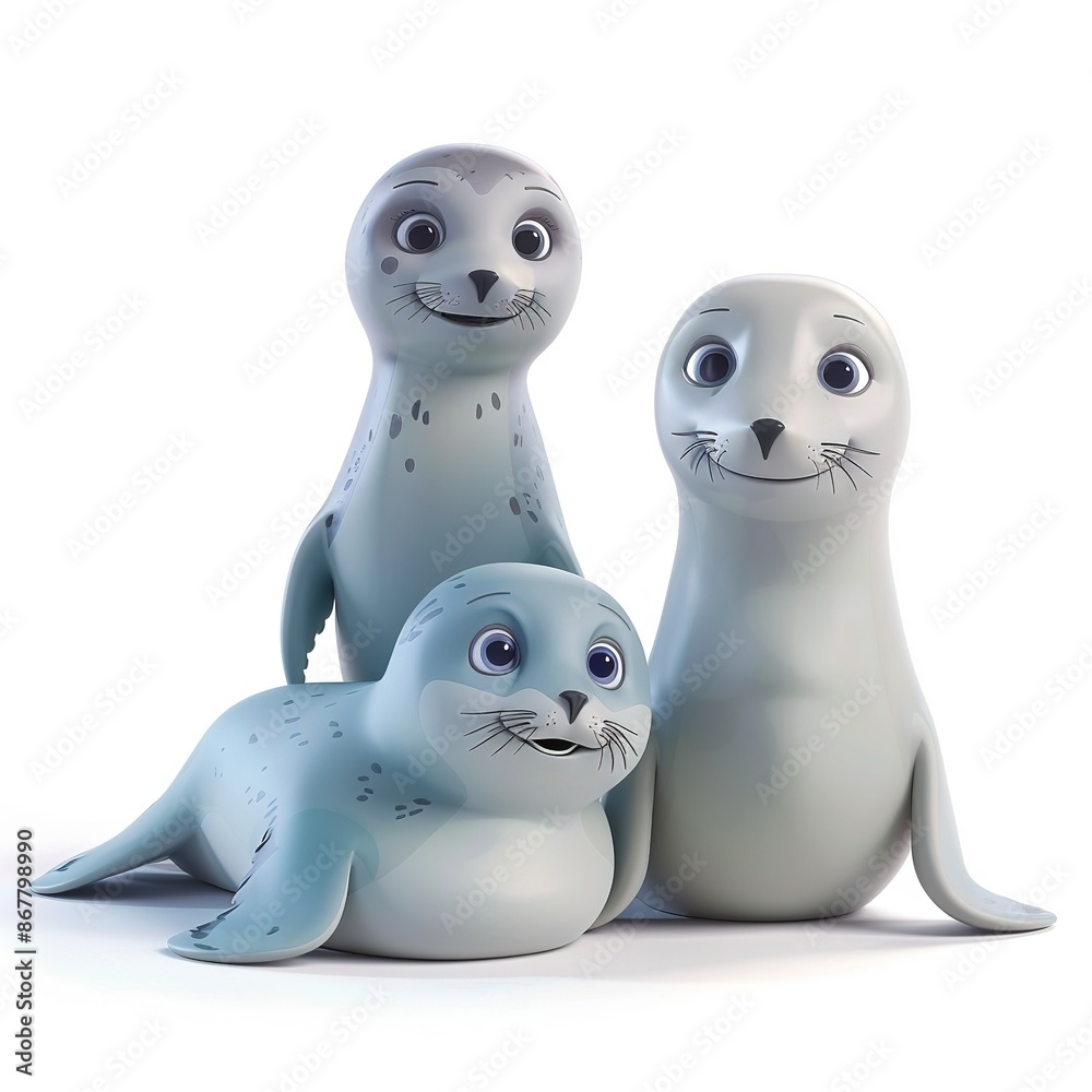 Seals 3D cartoon isolated whitebackground Seals 3D cartoon isolated whitebackground