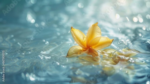 starfruit partially submerged in clear water, the refraction creating a surreal, dreamy effect photo