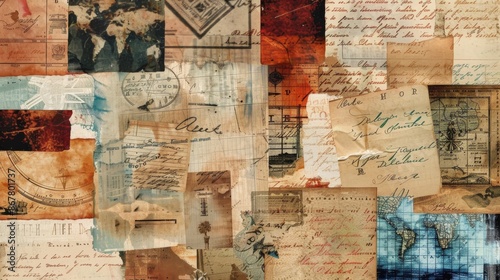 A digital collage combining images of historical letters, maps, and envelopes, with elements of different times and places blending together