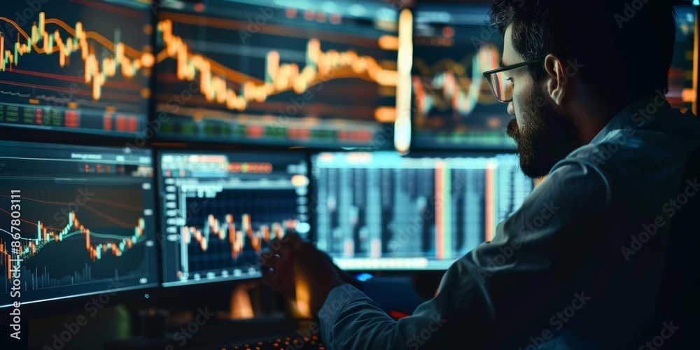 Finance trade manager analyzing stock market indicators for best investment strategy.