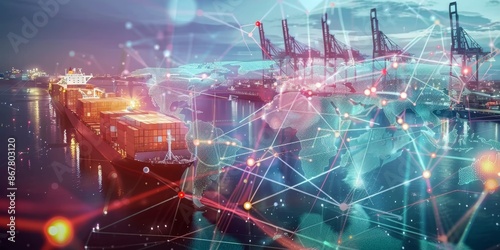 Wallpaper Mural AI technology enhances global logistics for international delivery, using a world map to manage supply chains and container ship networks for export-import processes. Torontodigital.ca