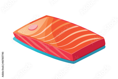 Salmon isometric icon in shades of pink and orange, representing a fish, on a white background.