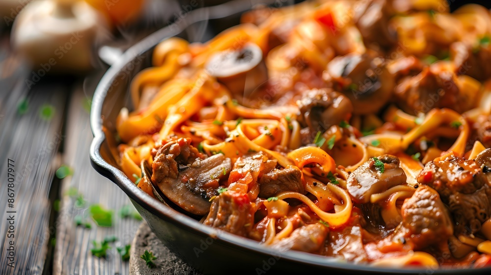 Pasta with vegetables and mushrooms, fresh mushrooms, pasta pan Pasta with vegetables and mushrooms, fresh mushrooms, pasta pan