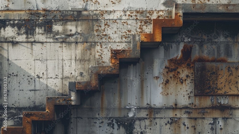 Aged concrete building with deteriorated and corroded steel reinforcements Aged concrete building with deteriorated and corroded steel reinforcements