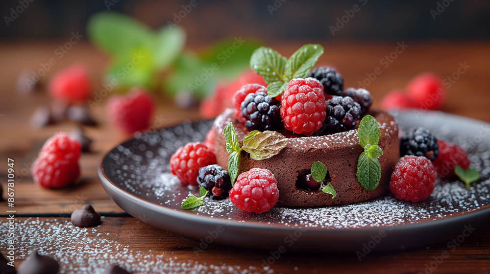 Luxurious chocolate lava cake with oozing center Luxurious chocolate lava cake with oozing center