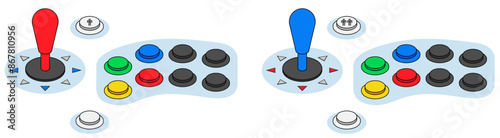 Arcade Machine Joystick and Buttons Layout for Two Players. Isometric Illustration