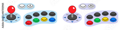 Arcade Machine Joystick and Buttons Layout for Two Players. Isometric Illustration