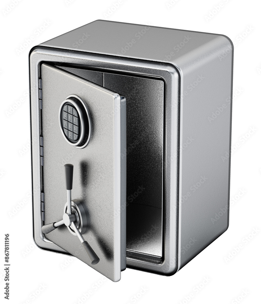Half open steel safe with digital keypad isolated on transparent background. 3D illustration Half open steel safe with digital keypad isolated on transparent background. 3D illustration