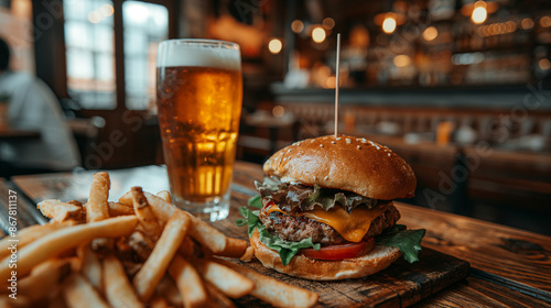 Gourmet burger with craft beer