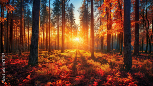 Autumn Forest with Colorful Leaves