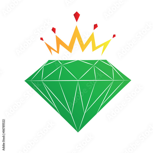 gem emerald, golden crown with rubies