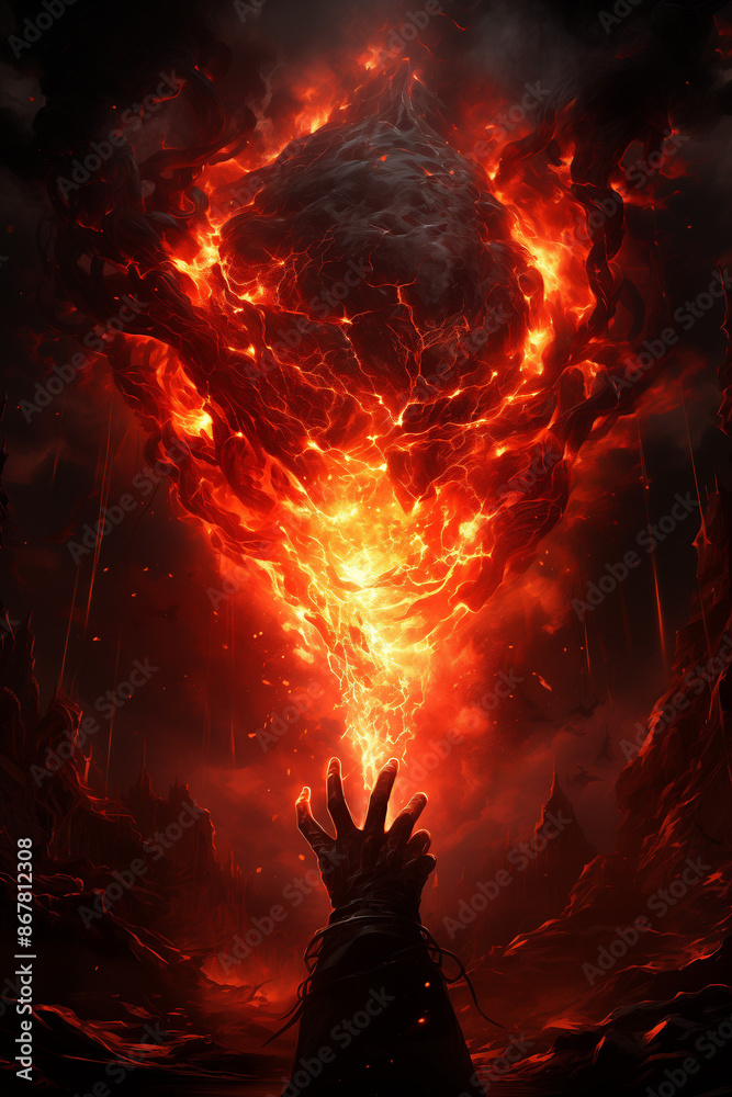Fototapeta premium La nuit tombe, et le feu de camp crépite, projetant des flammes ardentes qui dansent entre rouge et orange, réchauffant l'air et les esprits.