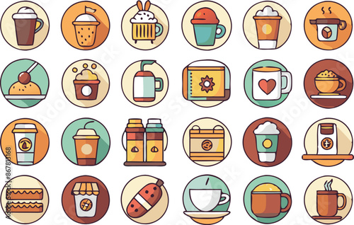 drink caffeine espresso hot mug cappuccino icon latte menu shop milk cafe illustration set tea beverage cup sign symbol coffee graphic isolated morning bean black cake