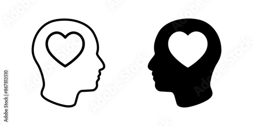 Head heart icon set. sign for mobile concept and web design color editable