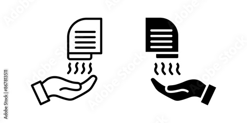 Hands under hand dryer icon set. Thin line icon. Restroom equipment  color editable