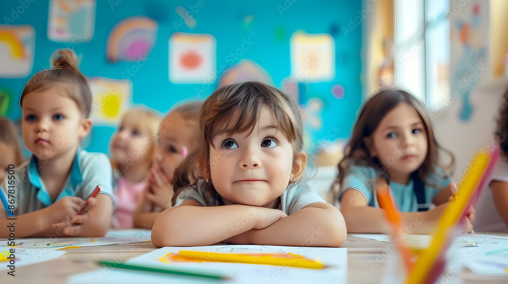 Fototapeta premium Preschool Children Learning Classroom Activity Curiosity Engagement Creativity