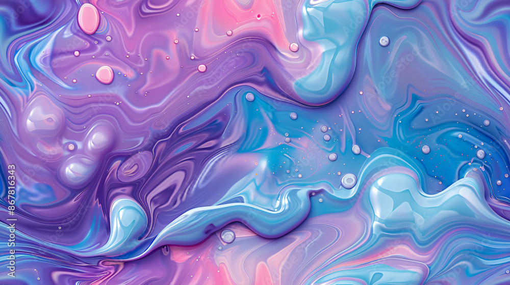 Fototapeta premium Blue and purple acrylic paint blending to form captivating bubbles and swirls in abstract image