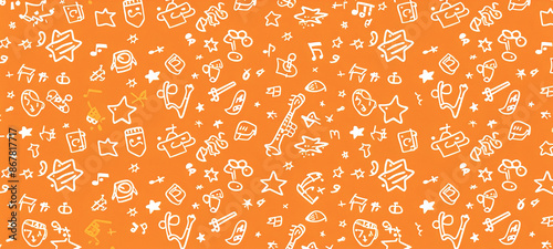Drawings of jas instruments on orange background