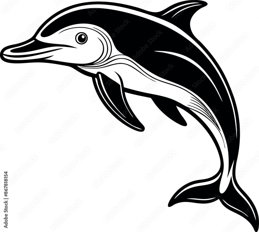 Obraz premium A black and white dolphin is leaping out of the water