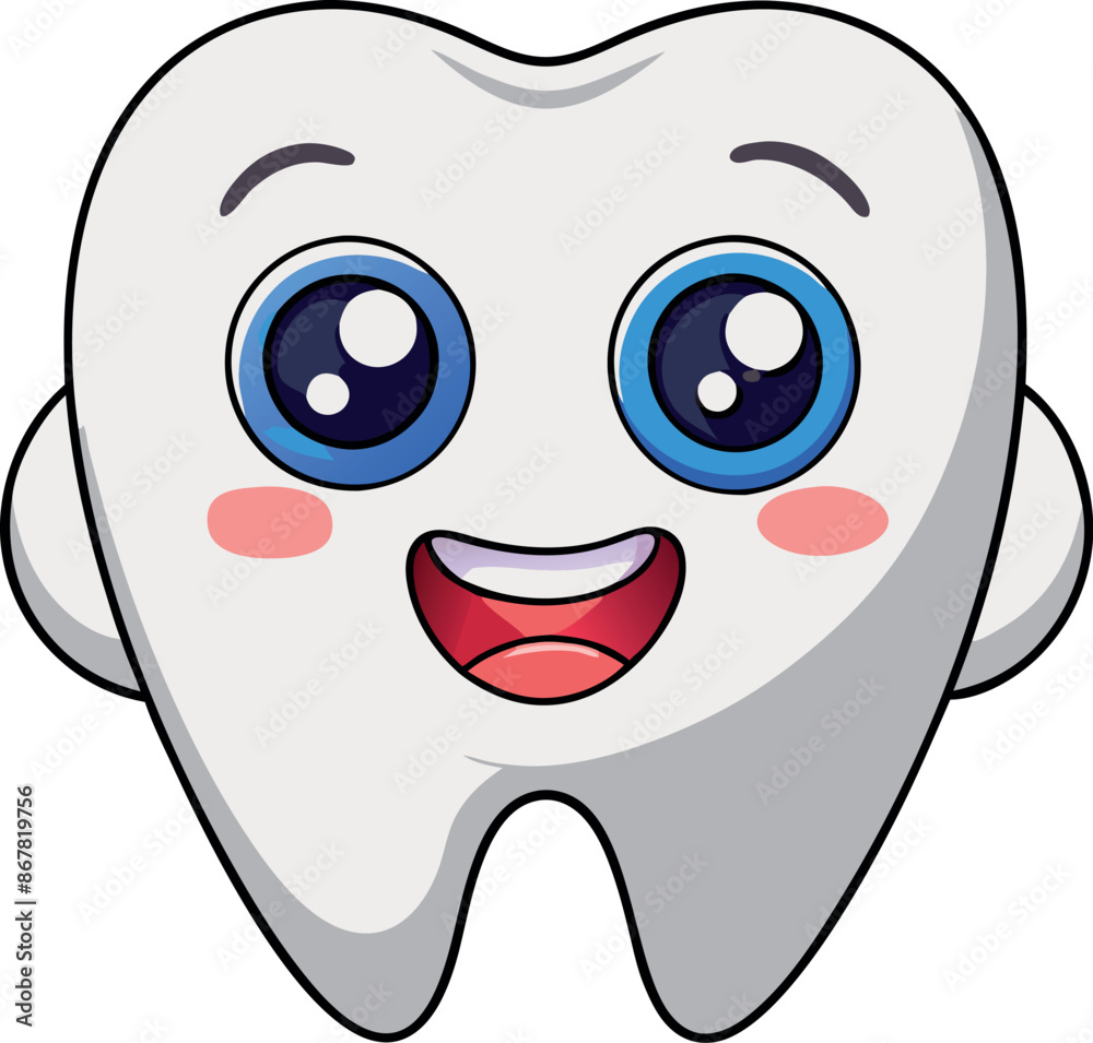 A cartoon tooth with blue eyes and a big smile A cartoon tooth with blue eyes and a big smile