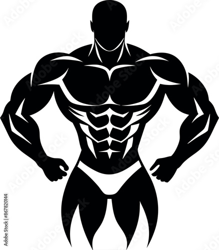 A muscular man is flexing his muscles in a black and white drawing