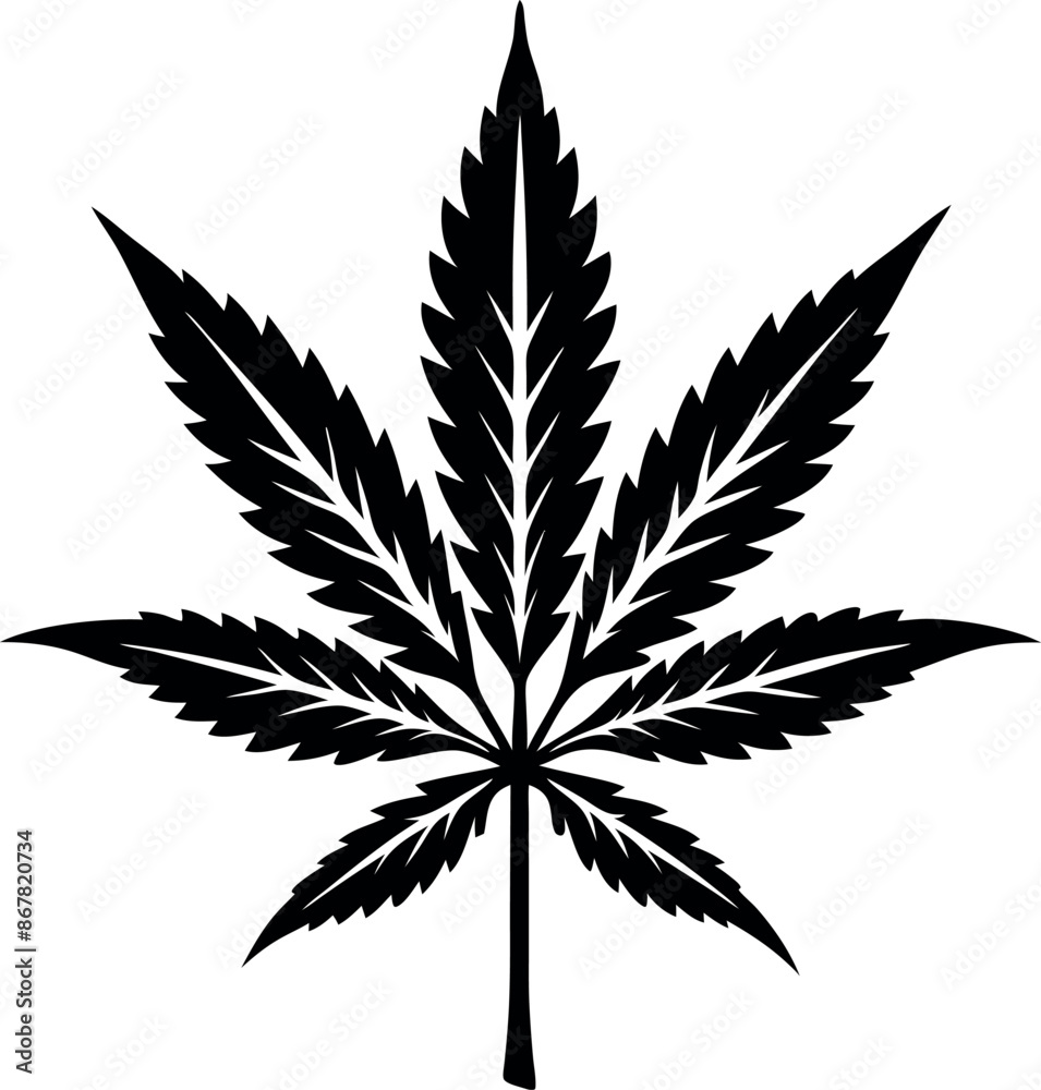 A black and white drawing of a marijuana leaf A black and white drawing of a marijuana leaf