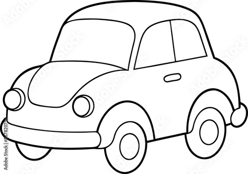 A cartoon car with a big head and small body